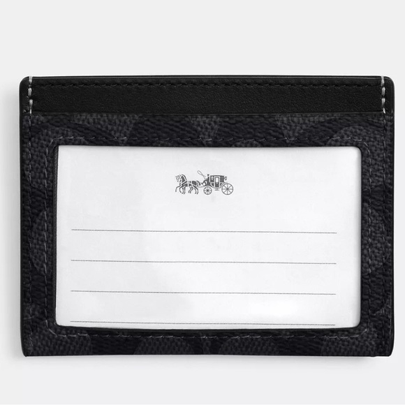 COACH Slim Id Card Case Charcoal & Black in Color CC Refined Leather 🆕 - Picture 4 of 6